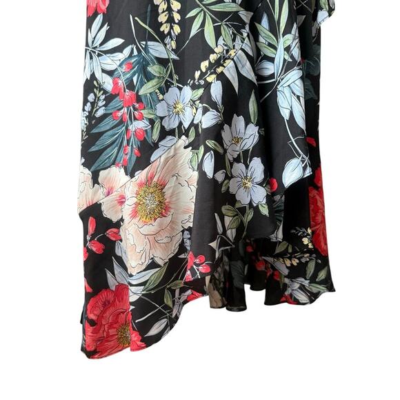 YUMI KIM Santorini Midi Wrap Dress Rain Forest Black Silk Floral Small Wedding - Picture 10 of 15